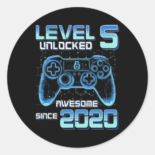 Level 5 Unlocked Video Game Party 6th Birthday Gam Classic Round Sticker