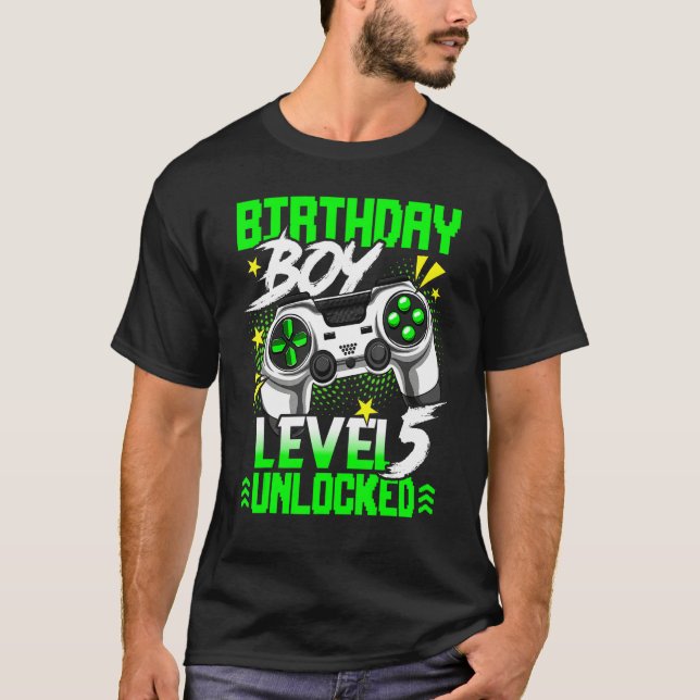 Level 5 Unlocked  Video Game Player Birthday Boy T-Shirt (Front)