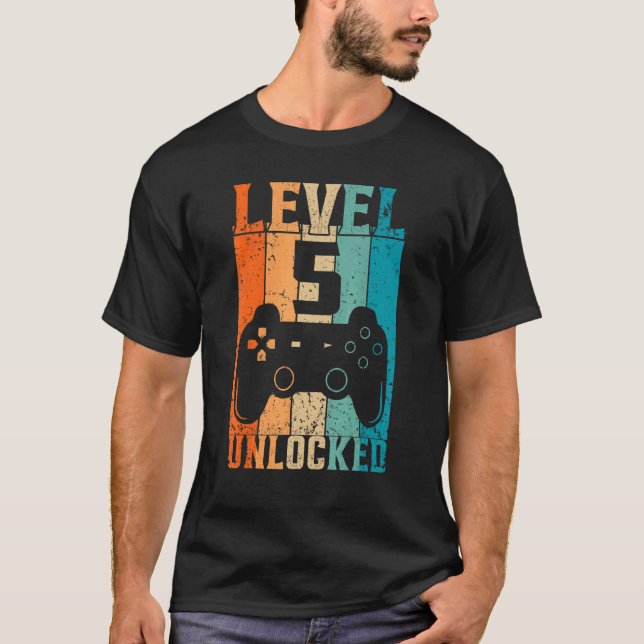 Level 5 Unlocked   Video Gamer 5th Birthday 1 T-Shirt (Front)