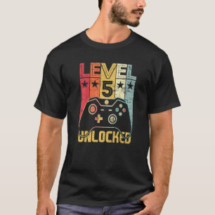 Level 5 Unlocked Video Gamer 5th Birthday 5 Year O T-Shirt