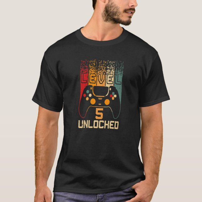 Level 5 Unlocked  Video Gamer 5th Birthday  Boys T-Shirt (Front)