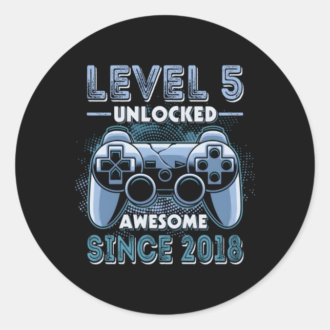 Level 5 Unlocked Video Gamer 5Th Gaming Classic Round Sticker (Front)