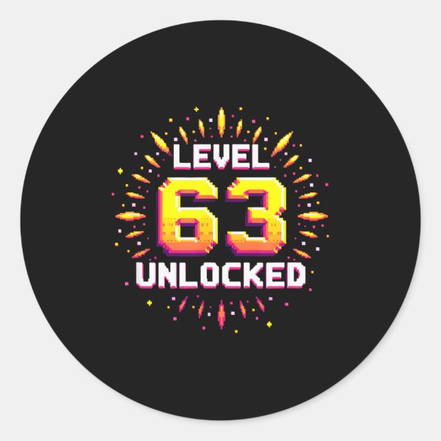 Level 63 Unlocked Birthday Gift Gamer Milestone  Classic Round Sticker (Front)