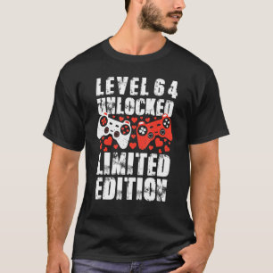 Level 64 Unlocked Boy Men Video Games 64th Birthda T-Shirt