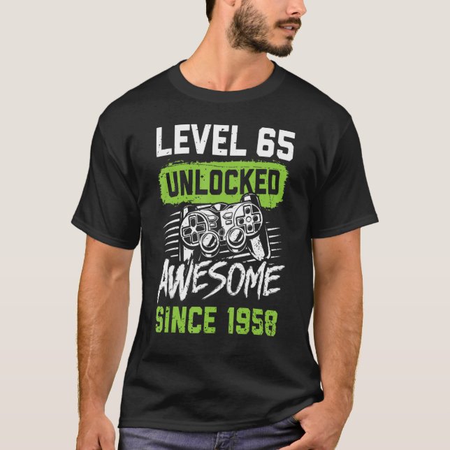 Level 65 Unlocked Awesome Since 1958 Video Game Bi T-Shirt (Front)