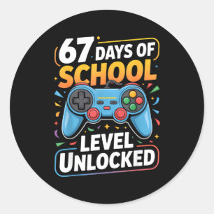 Level 67 Days Of School Unlocked Boys 67th Day Of Classic Round Sticker