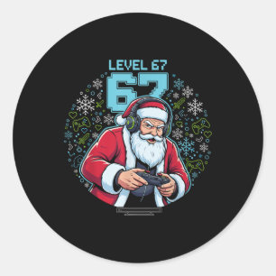 Level 67 Gamer Santa Claus Gaming Christmas Funny  Classic Round Sticker