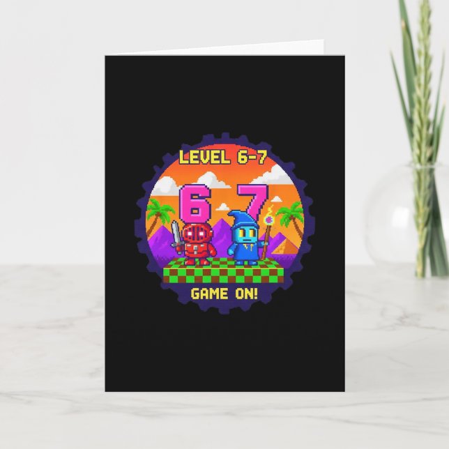 Level 6 7 Gaming Pixel Art Six Seven Gamers  Card (Front)