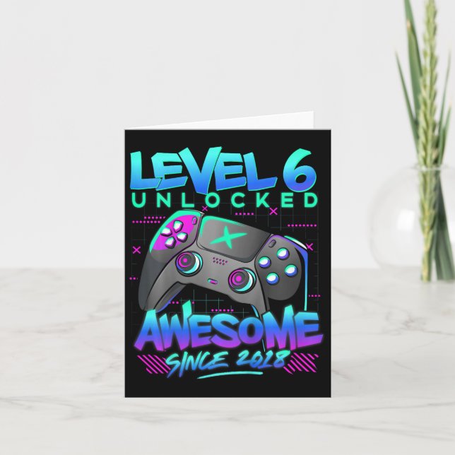 Level 6 Unlocked 6 Years Old Boy Birthday Gift 6th Card (Front)