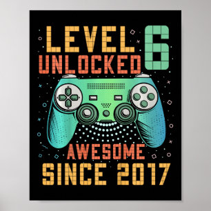 Level 6 Unlocked 6th Birthday 6 Year Old Boy Gifts Poster