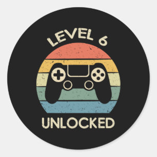 Level 6 Unlocked 6th Gaming Birthday Gift Video Ga Classic Round Sticker