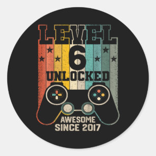 Level 6 Unlocked Awesome 2017 Boy Video Game 6th B Classic Round Sticker