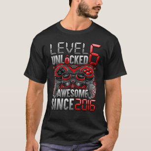 Level 6 Unlocked Awesome Since 2016 6th Birthday   T-Shirt