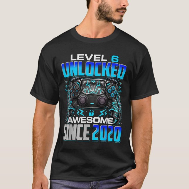 Level 6 Unlocked Awesome Since 2020 6th Birthday G T-Shirt (Front)