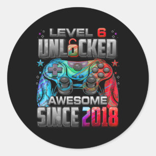 Level 6 Unlocked Awesome Since 6th Birthday Gaming Classic Round Sticker