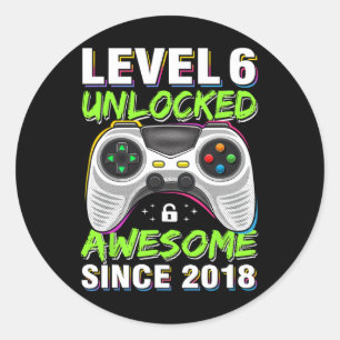 Level 6 Unlocked Awesome Since 6th Birthday Gaming Classic Round Sticker