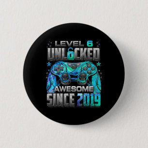 Level 6 Unlocked Awesome Since 6th Birthday Gaming Cm Round Badge