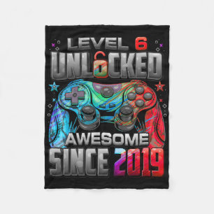 Level 6 Unlocked Awesome Since 6th Birthday Gaming Fleece Blanket
