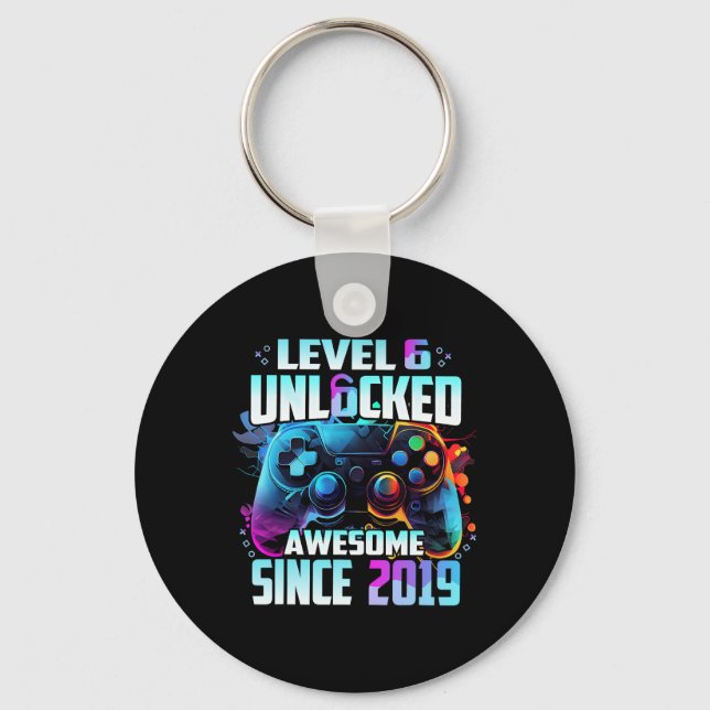 Level 6 Unlocked Awesome Since 6th Birthday Gaming Key Ring (Front)