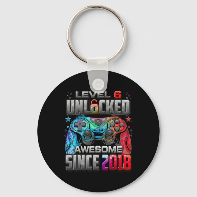 Level 6 Unlocked Awesome Since 6th Birthday Gaming Key Ring (Front)