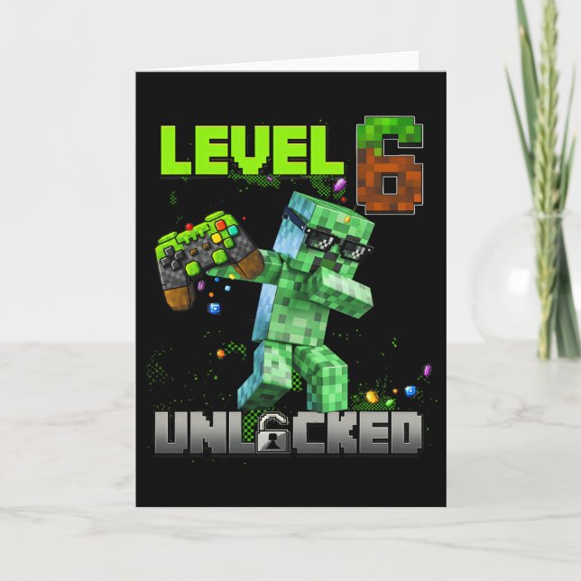 Level 6 Unlocked Funy Birthday Boy Pixel Gamer 6th Card (Front)