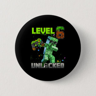Level 6 Unlocked Funy Birthday Boy Pixel Gamer 6th Cm Round Badge