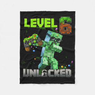 Level 6 Unlocked Funy Birthday Boy Pixel Gamer 6th Fleece Blanket