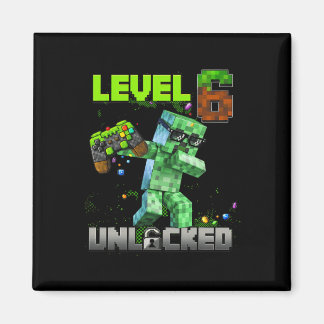 Level 6 Unlocked Funy Birthday Boy Pixel Gamer 6th Magnet