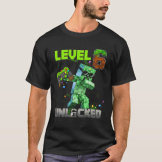 Level 6 Unlocked Funy Birthday Boy Pixel Gamer 6th T-Shirt