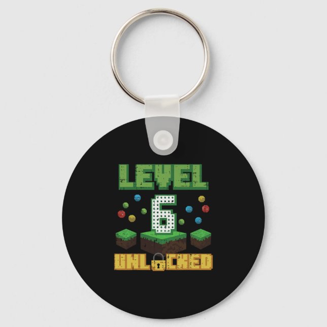 Level 6 Unlocked Pixel Gamer 6th Birthday Gaming B Key Ring (Front)