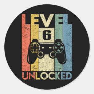 Level 6 Unlocked Shirt Funny Video Gamer 6th Birth Classic Round Sticker