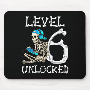 Level 6 Unlocked Skeleton Gamer Video Gaming 6th B Mouse Pad