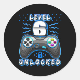Level 6 Unlocked Video Game 6th Birthday Gamer Boy Classic Round Sticker