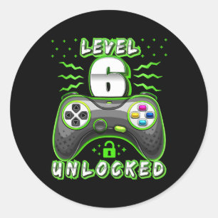Level 6 Unlocked Video Game 6th Birthday Gamer Boy Classic Round Sticker