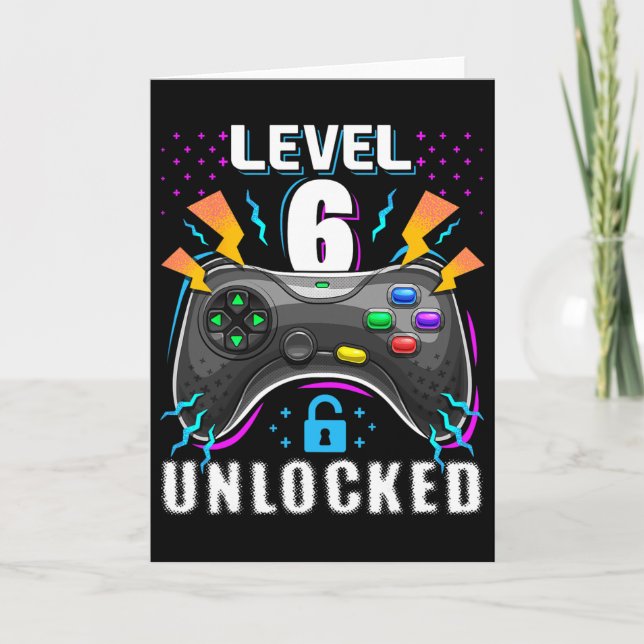 Level 6 Unlocked Video Game 6th Birthday Gamer Gif Card (Front)