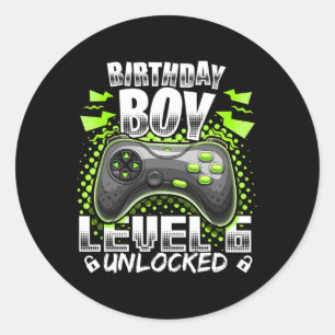 Level 6 Unlocked Video Game 6th Birthday Gamer Gif Classic Round Sticker