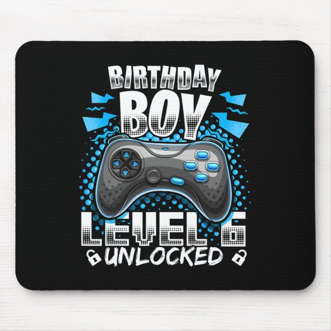 Level 6 Unlocked Video Game 6th Birthday Gamer Gif Mouse Pad (Front)