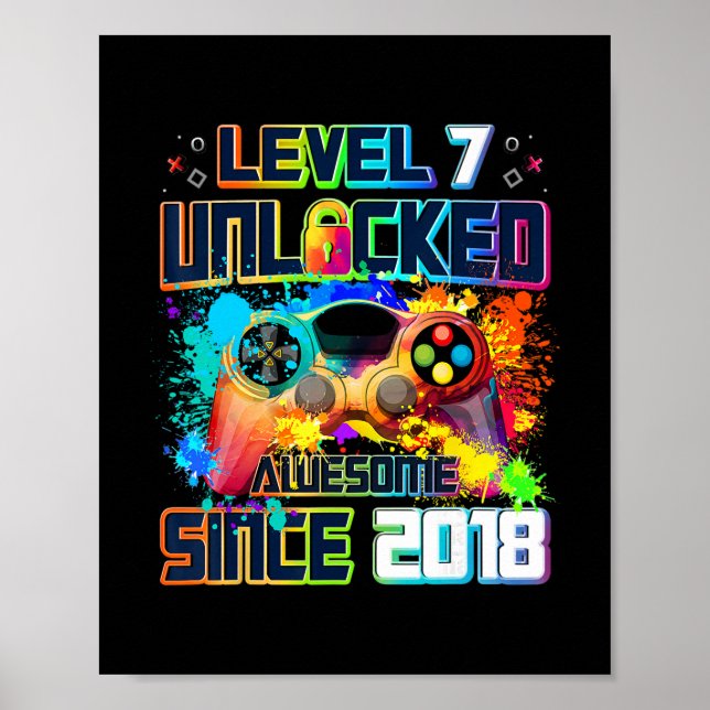 Level 7 Unlocked 7 Year Old Video Gamer 7th Birthd Poster (Front)