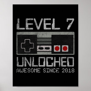 Level 7 Unlocked 7th Birthday 7 Year Old Video Gam Poster