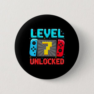 Level 7 Unlocked 7th Birthday Boy Gamer 7 Year Old 6 Cm Round Badge