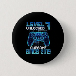 Level 7 unlocked 7th birthday boys video gamer 6 cm round badge
