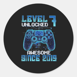 Level 7 unlocked 7th birthday boys video gamer classic round sticker