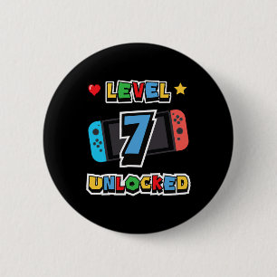 Level 7 Unlocked 7th Birthday Kids Video Game 7 Ye 6 Cm Round Badge