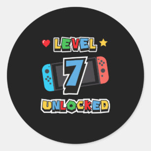 Level 7 Unlocked 7th Birthday Kids Video Game 7 Ye Classic Round Sticker