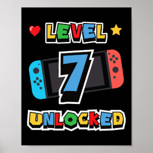 Level 7 Unlocked 7th Birthday Kids Video Game 7 Ye Poster