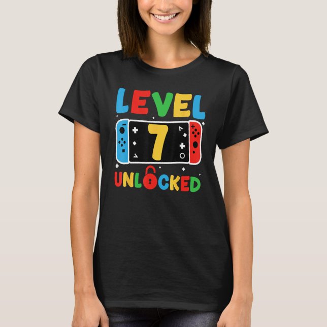 Level 7 Unlocked 7th Birthday Kids Video Game 7 Ye T-Shirt (Front)