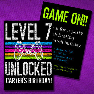 Level 7 Unlocked 7th Birthday Personalised Gamer Invitation
