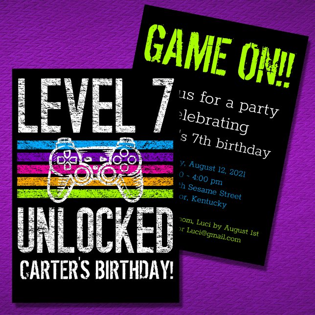 Level 7 Unlocked 7th Birthday Personalised Gamer Invitation (Creator Uploaded)