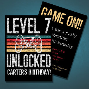 Level 7 Unlocked 7th Birthday Personalised Invitation