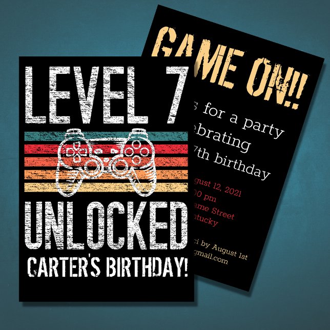 Level 7 Unlocked 7th Birthday Personalised Invitation (Creator Uploaded)